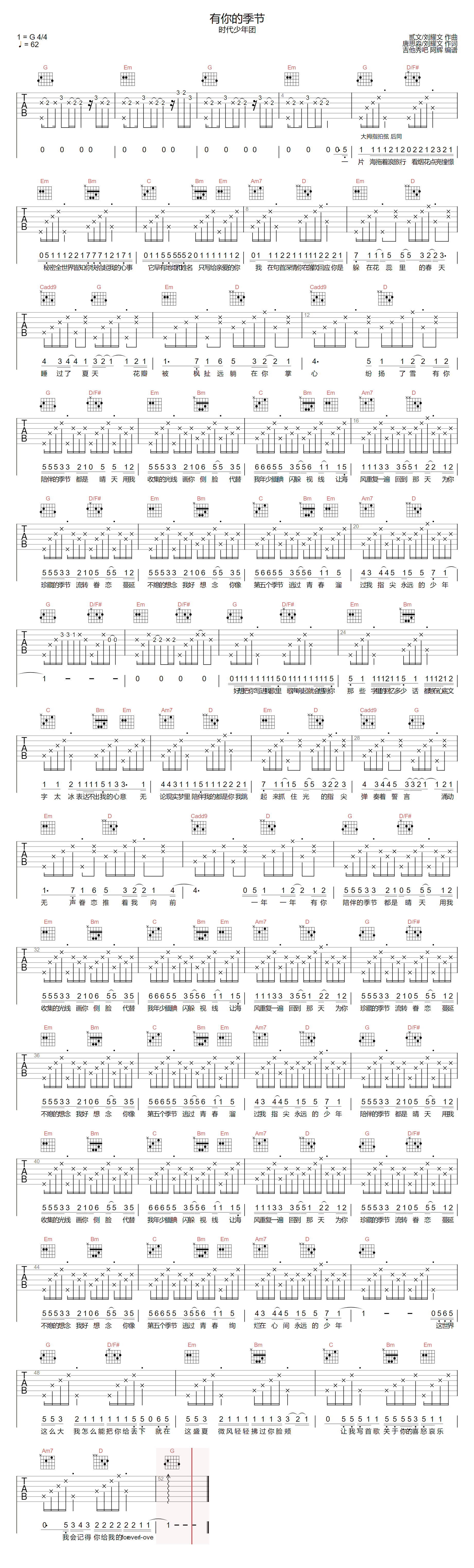 有你的季节吉他谱-时代少年团
