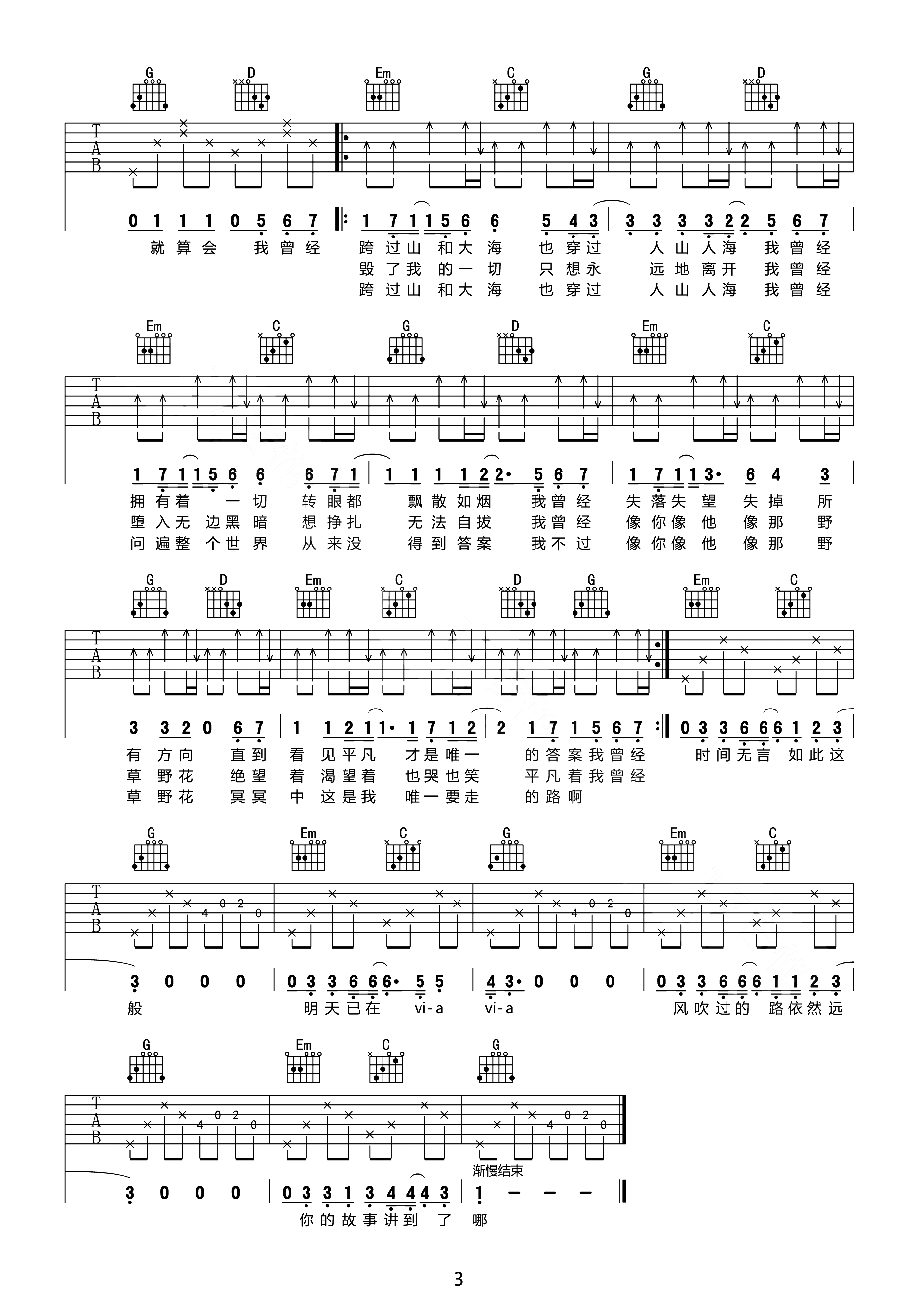 平凡之路吉他谱3-朴树
