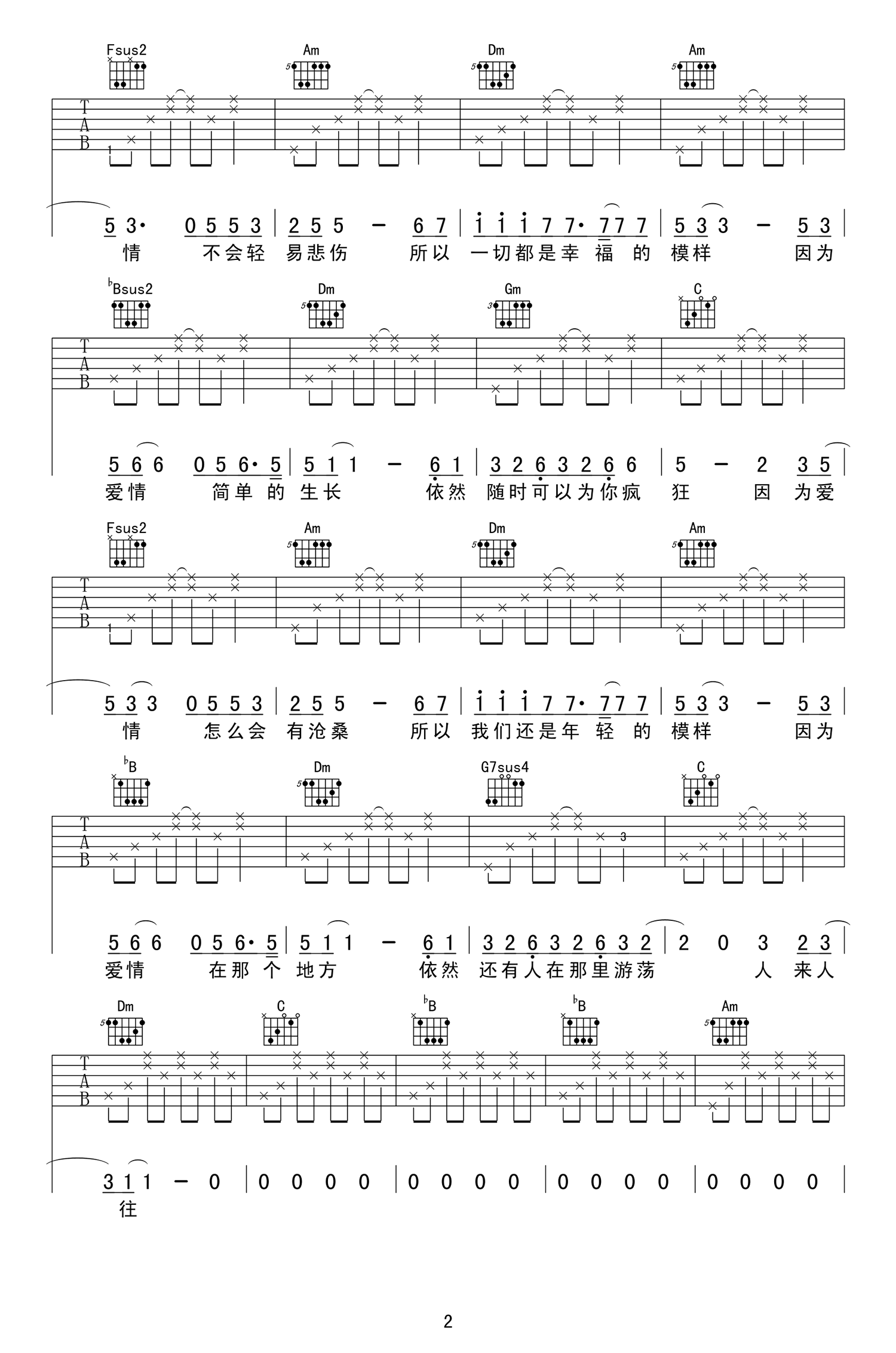 因为爱情吉他谱2-王菲