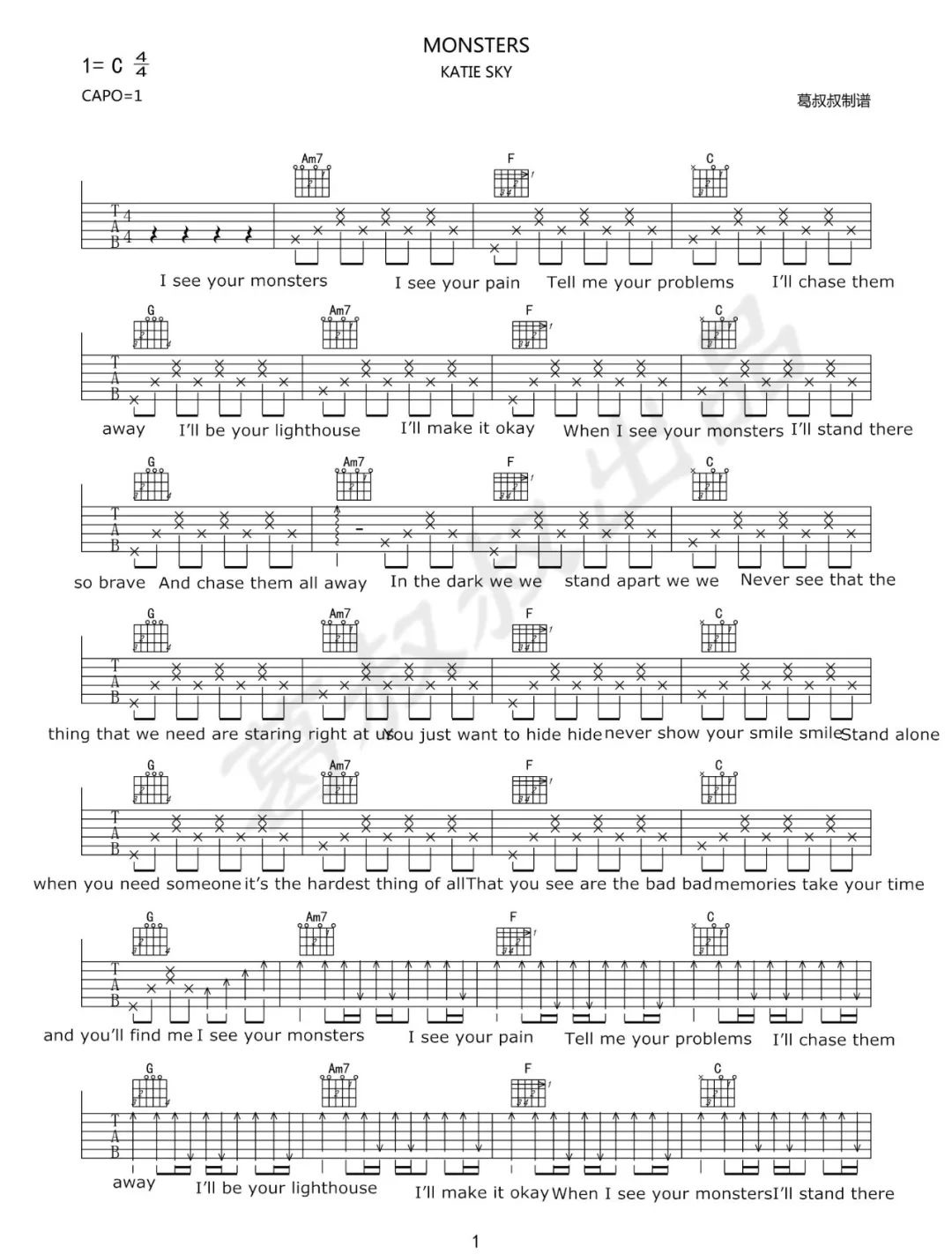 Monsters吉他谱1-Katie-Sky