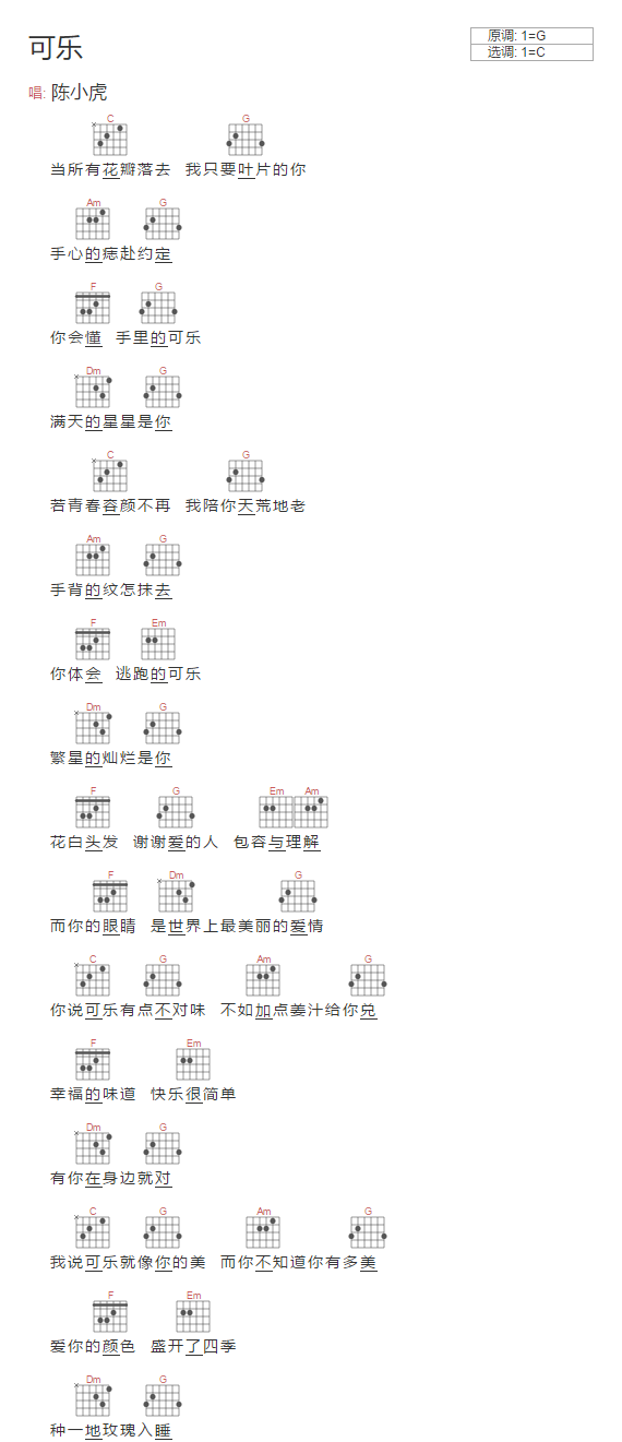 可乐吉他谱-陈小虎