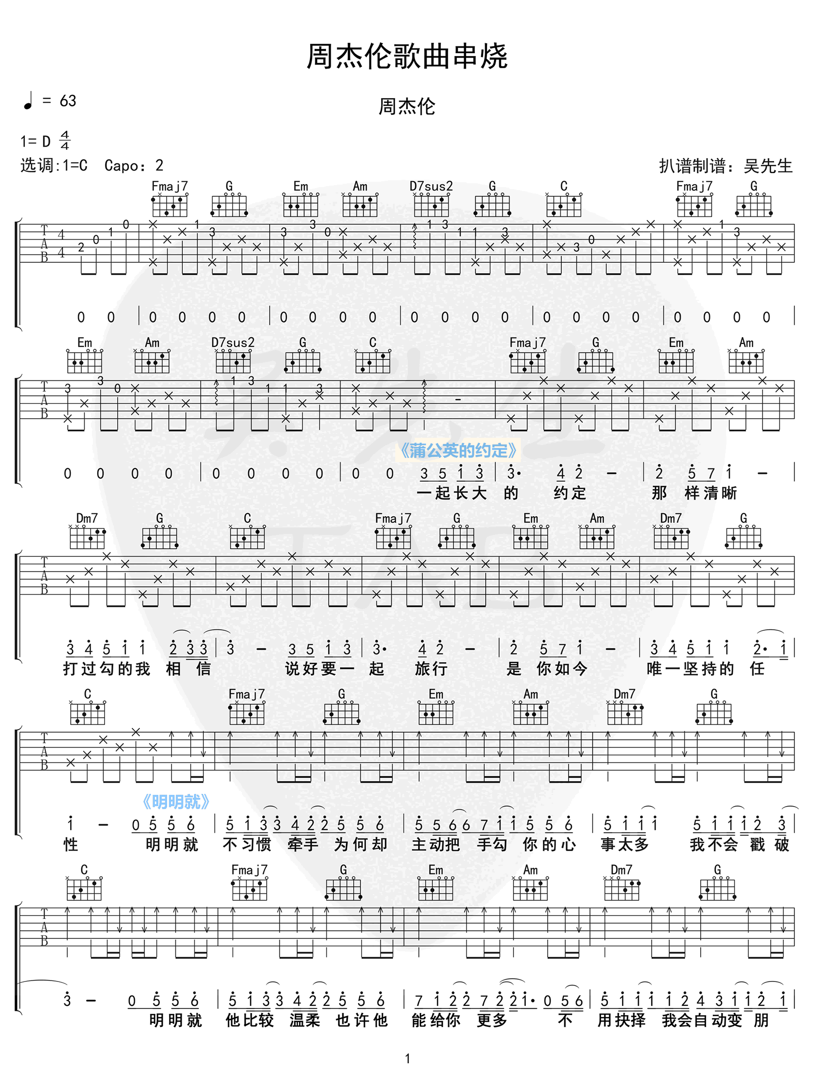 歌曲串烧吉他谱1-周杰伦