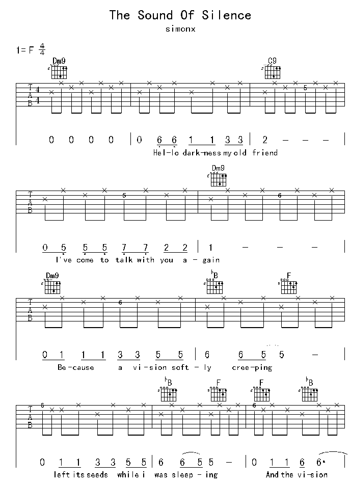 寂静之声吉他谱1