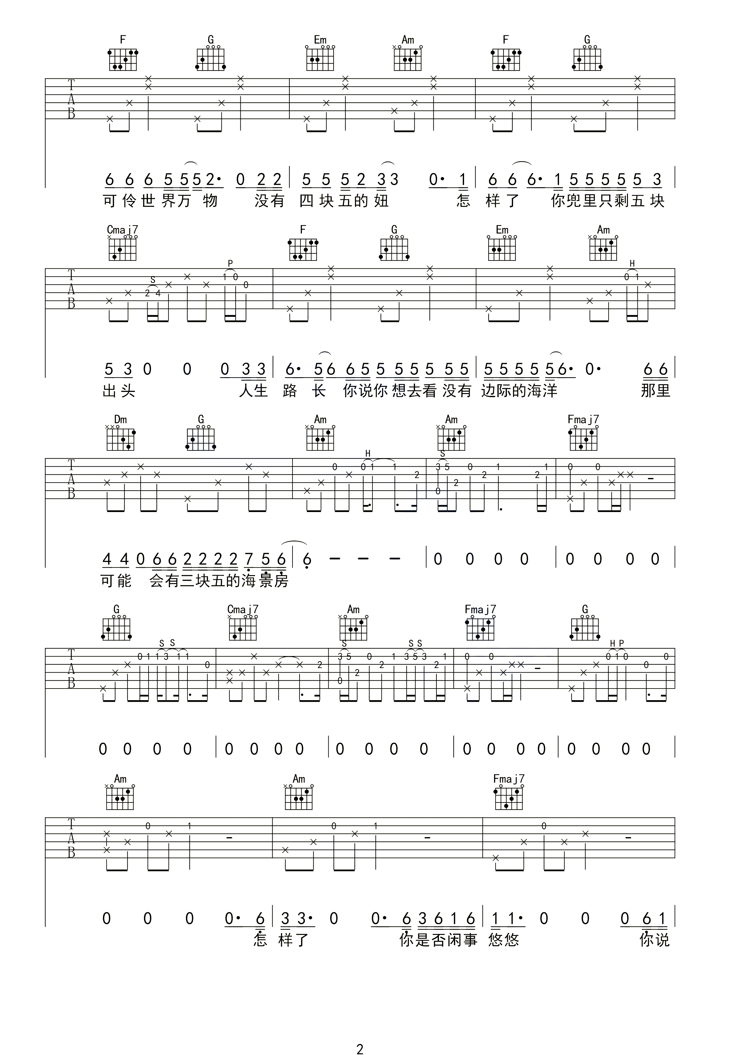 四块五吉他谱2-隔壁老樊