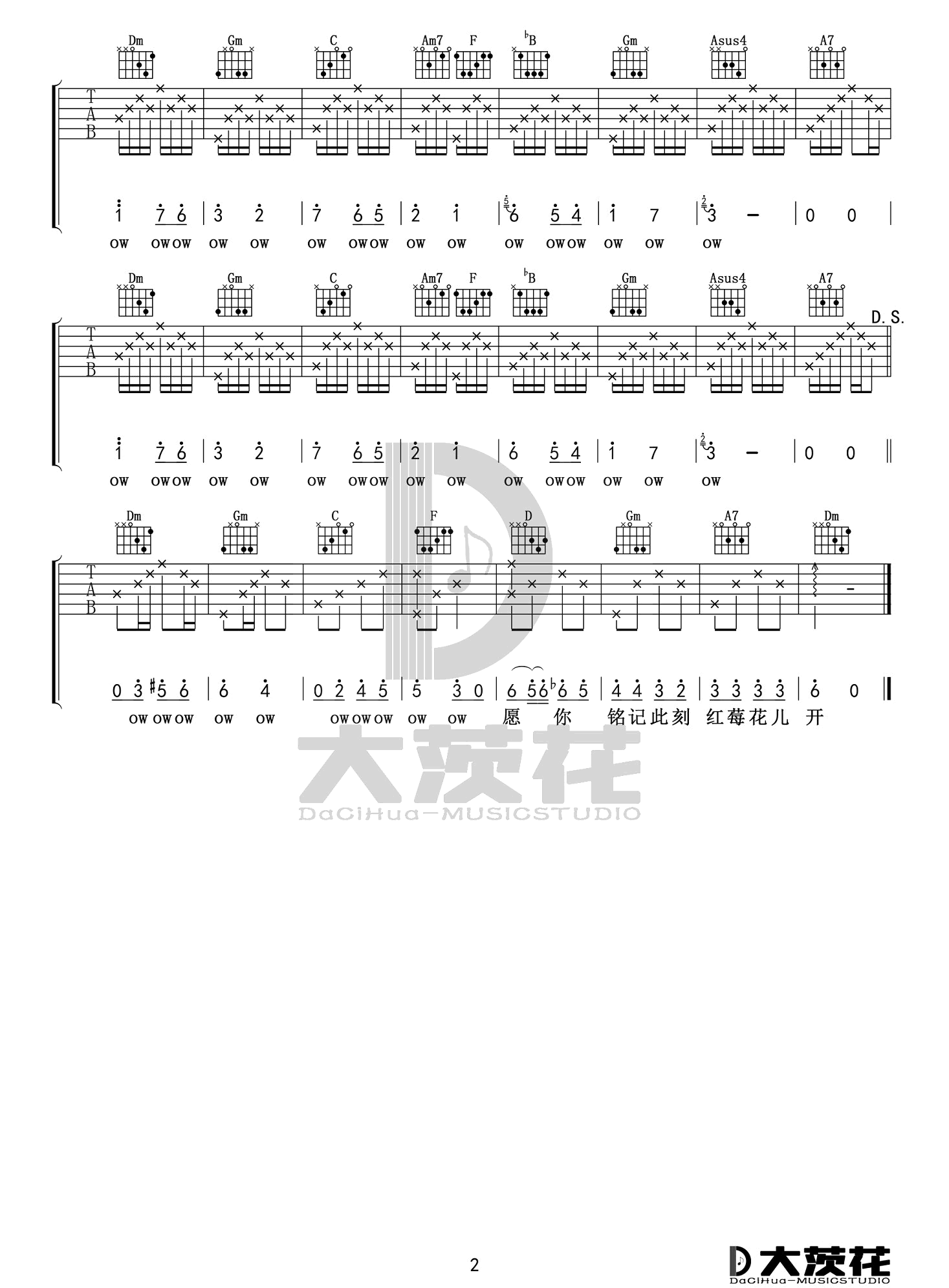 红莓花儿开吉他谱2-毛不易