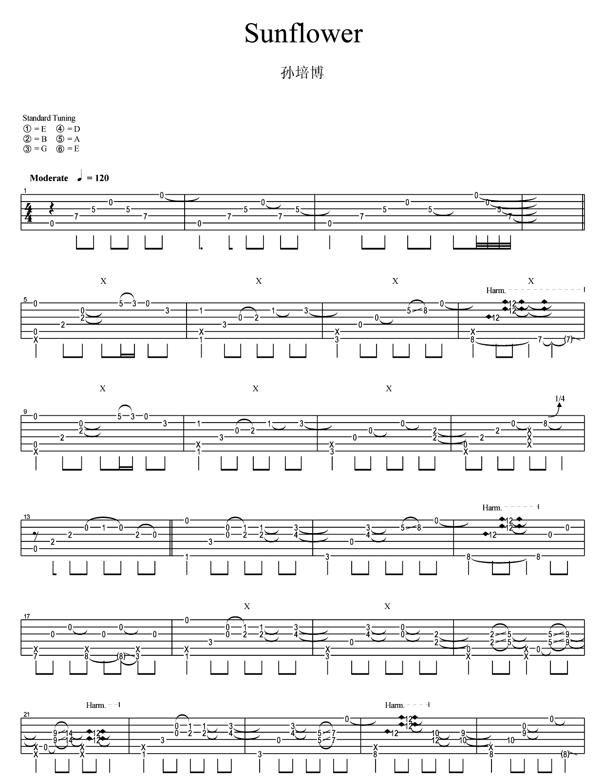 Sunflower指弹吉他谱1-孙培博