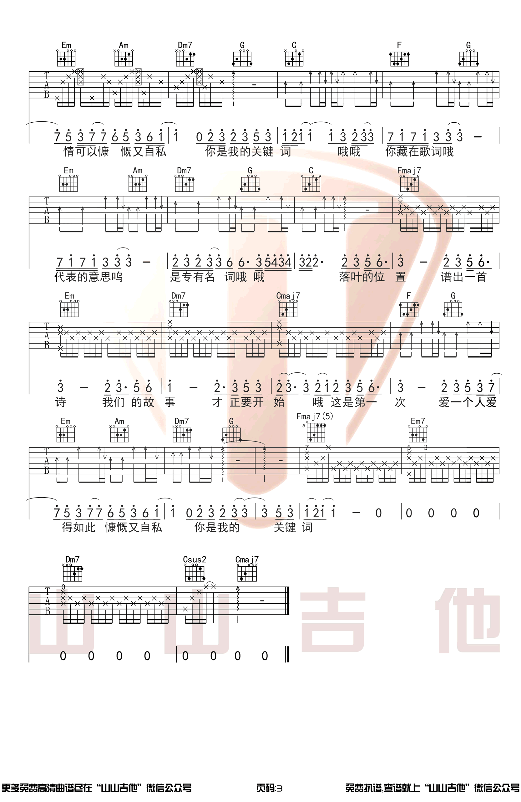 关键词吉他谱3-林俊杰