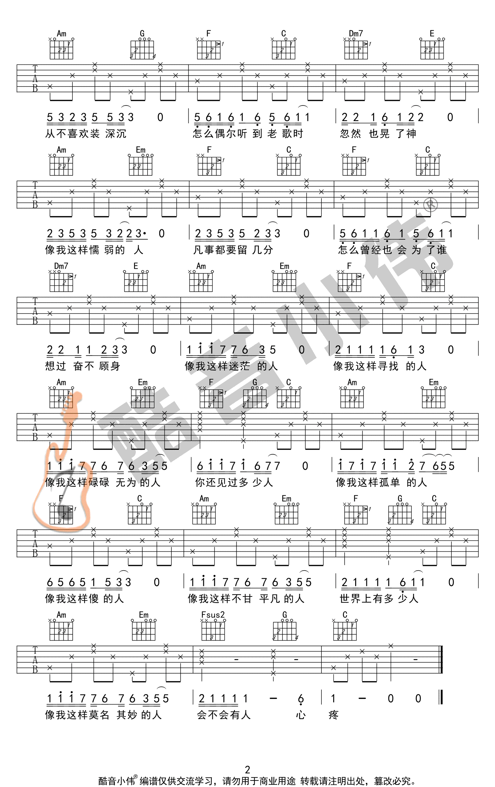 像我这样的人吉他谱2-毛不易