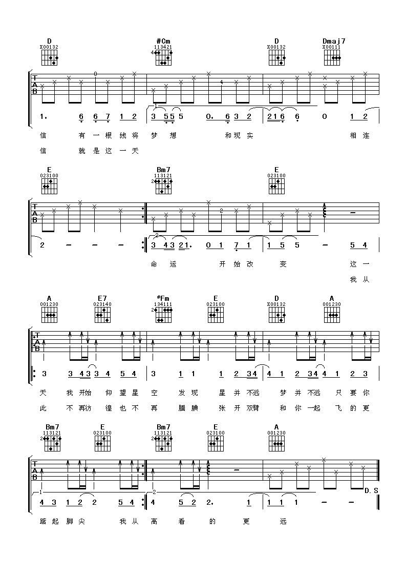 仰望星空吉他谱2-张杰