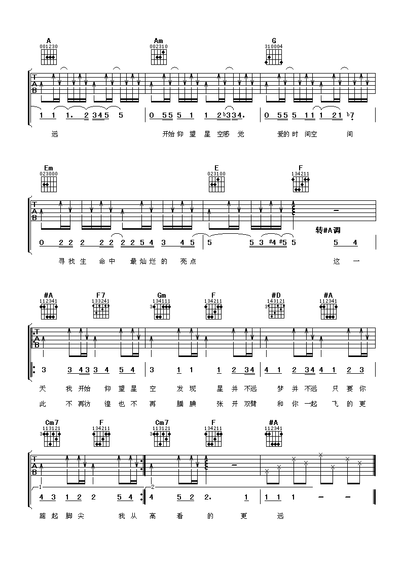 仰望星空吉他谱3-张杰