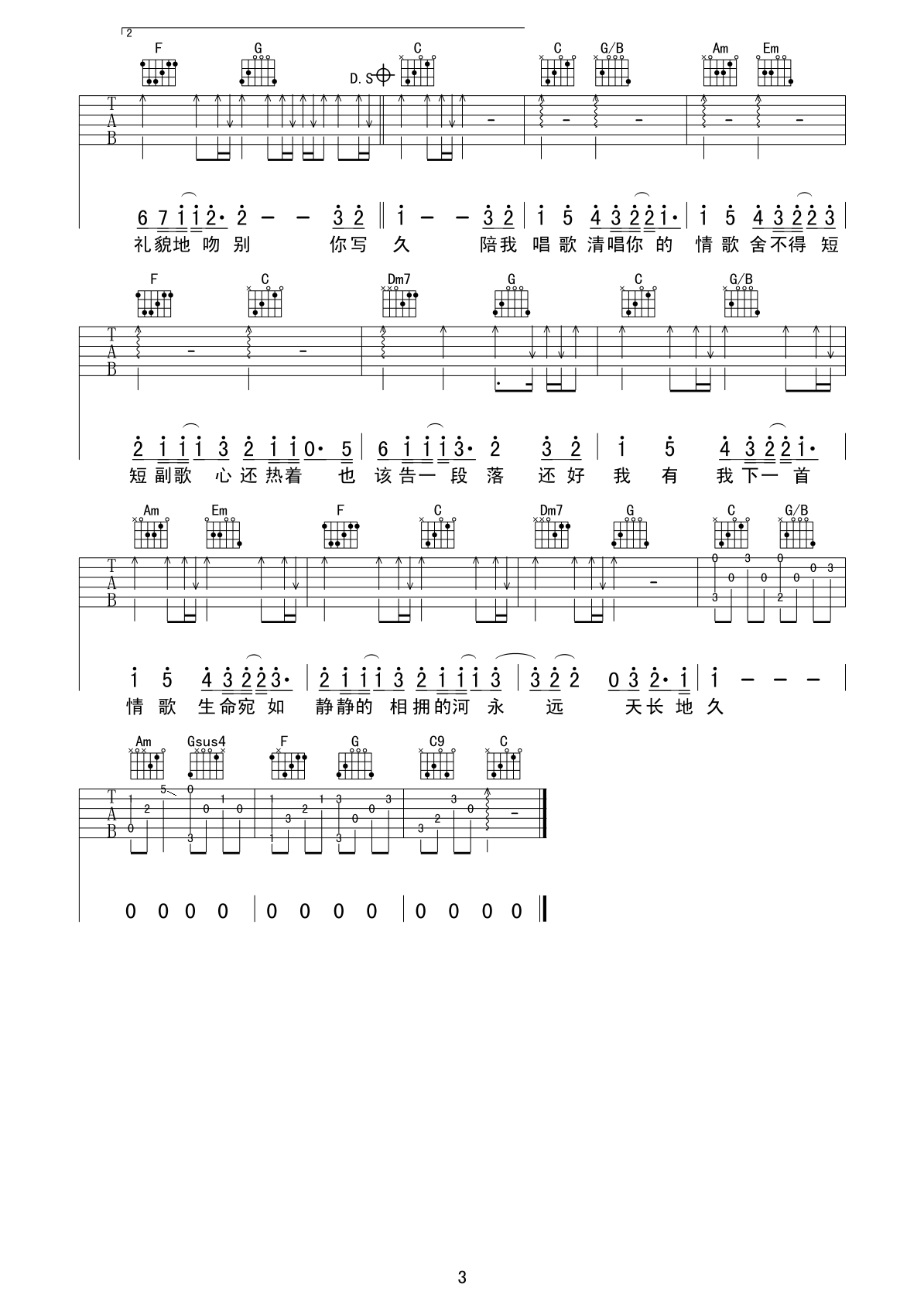 情歌吉他谱3-梁静茹