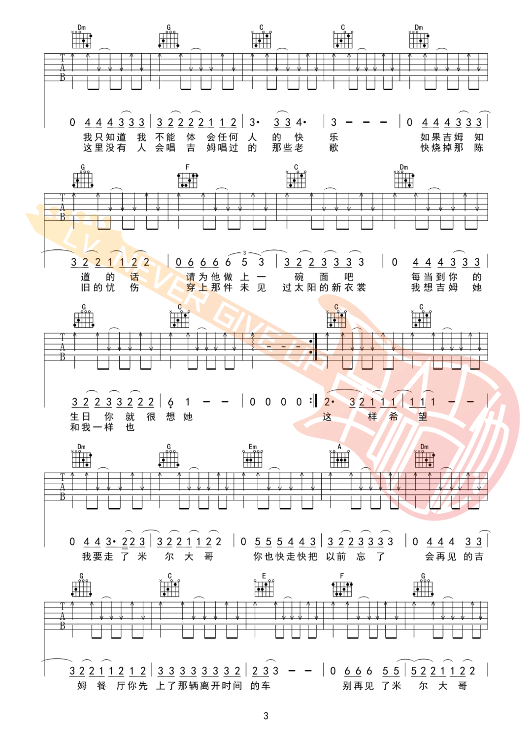 吉姆餐厅吉他谱3-赵雷