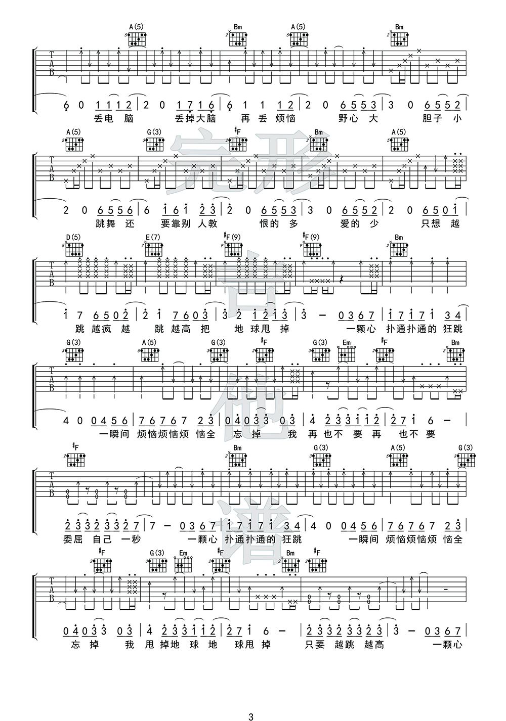 离开地球表面吉他谱3-五月天