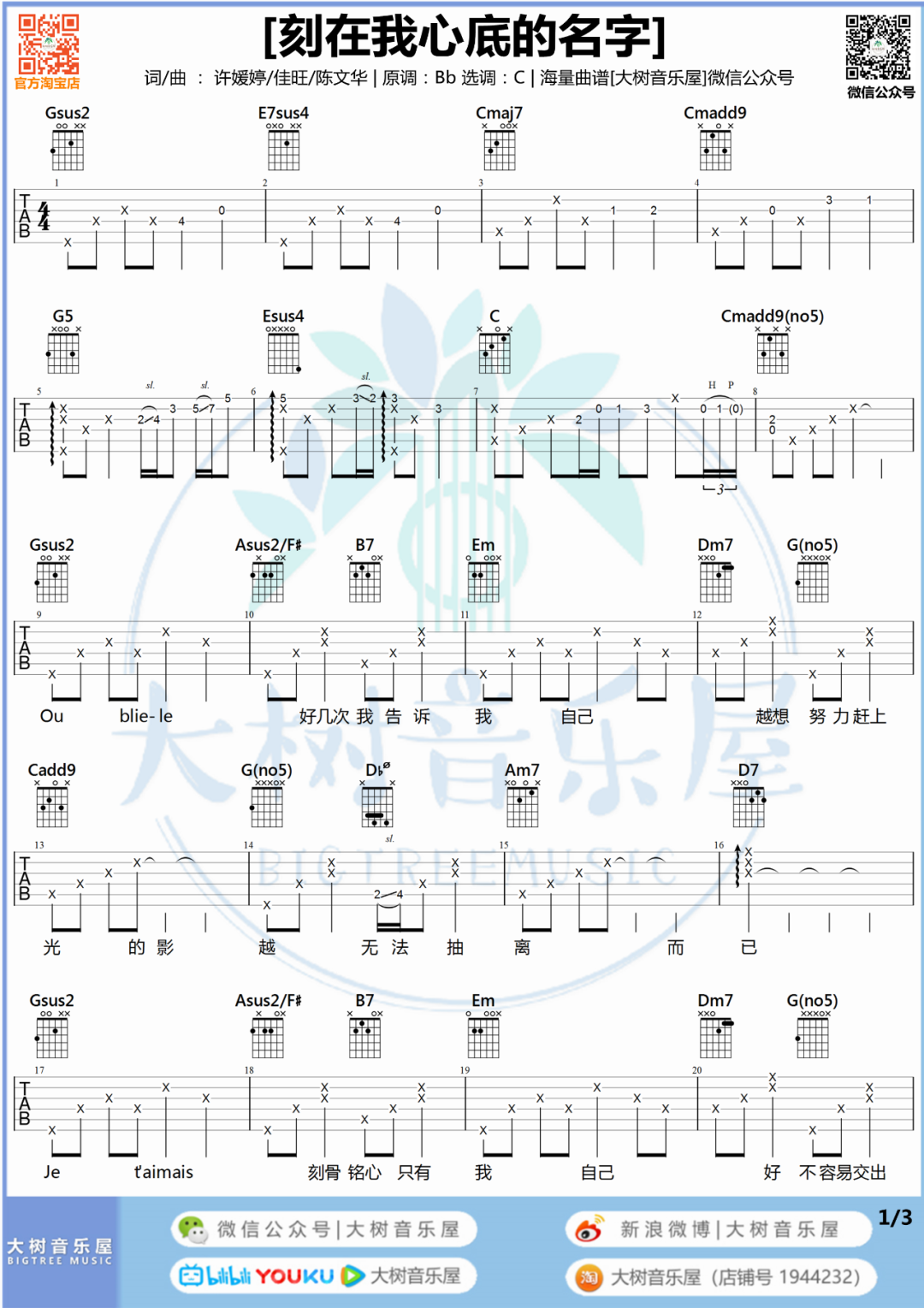 刻在我心底的名字吉他谱1-卢广仲